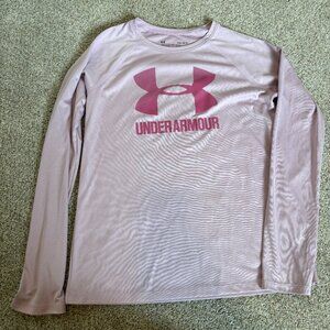 Under Armour Girls Youth Size Large Fitted Long Sleeve Top Light Pink